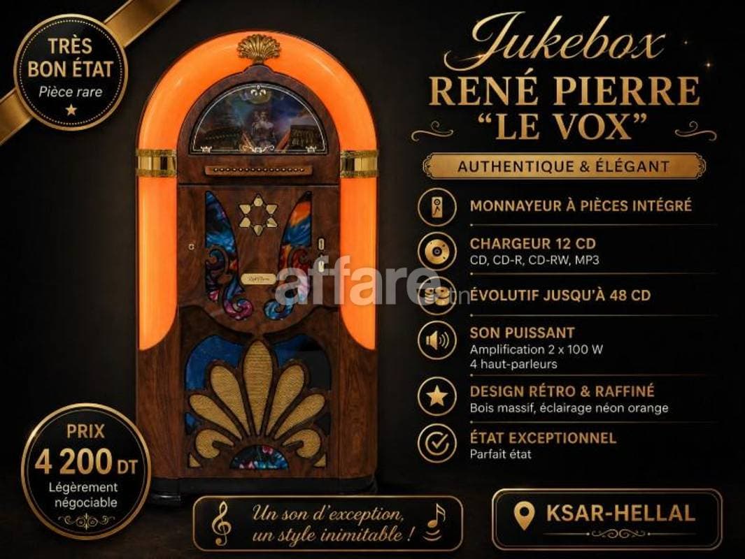JUKE-BOX René Pierre Le Vox à monnayeur Très rare en Tunisie