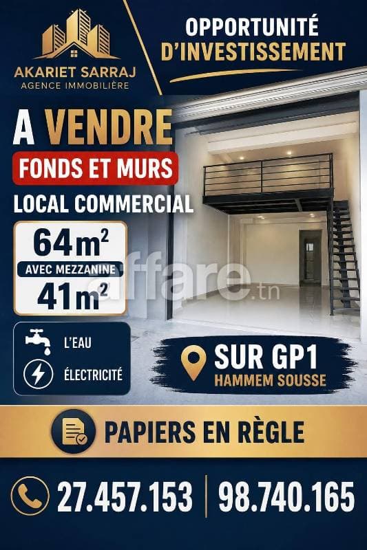 Fonds Et Murs Local Commercial Sur Gp1 Hammem Sousse