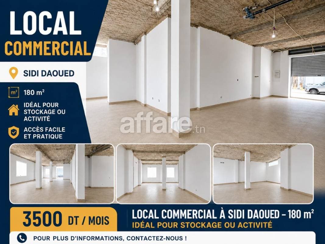 A louer un local de 180m² à la Marsa Sidi Daoud