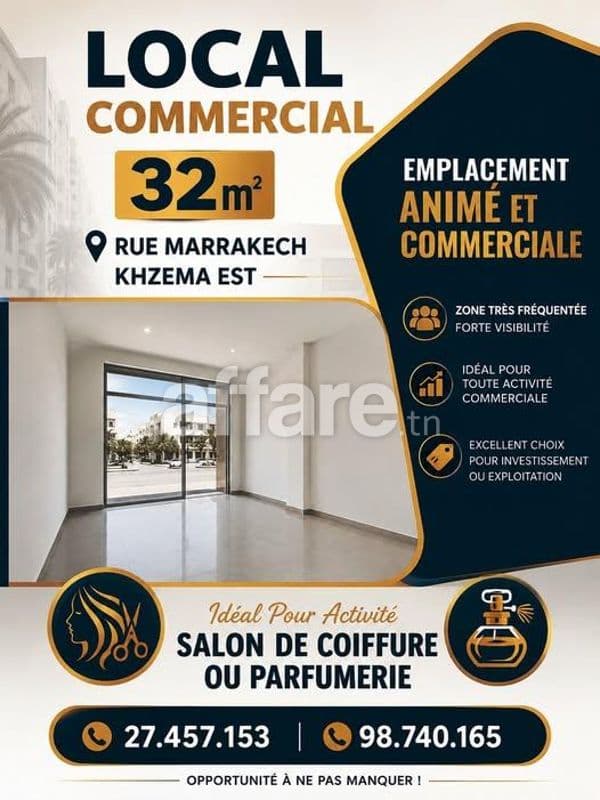 Local Commercial 32m² Rue Marrakech Khzema EST