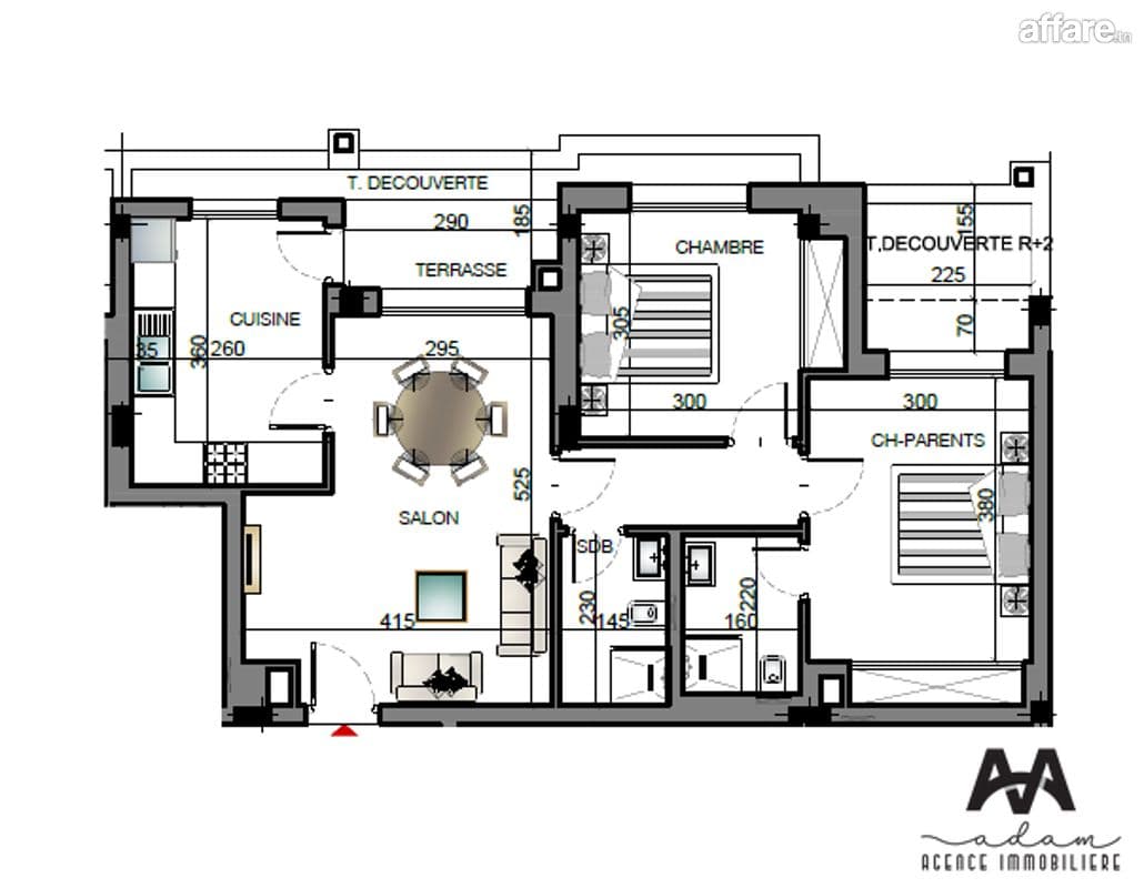 Appartement S+2 de 93 m² à Ennasr 2 – Tunis