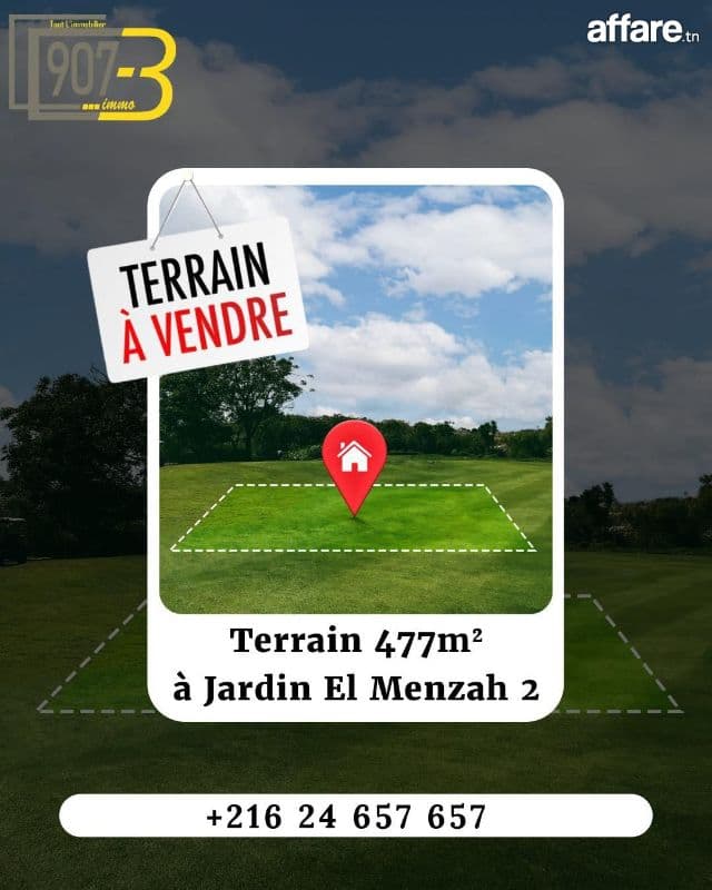 à vendre terrain constructible   477 m2 – Jardin El Menzah 2