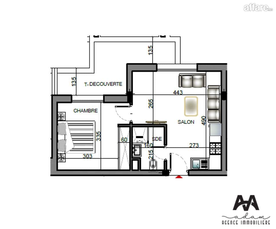 Appartement S+1 de 46 m² à Ennasr 2 – Tunis