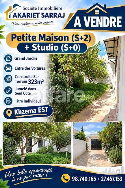 A VENDRE Petite Maison S+2 + Studio S+0 Khzema EST