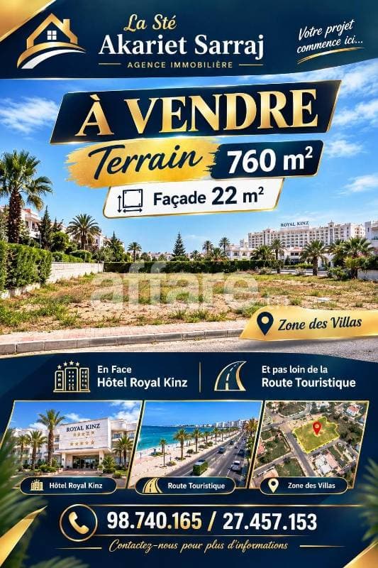 A VENDRE Terrain Titré 760m² En Face Hôtel Royal Kinz
