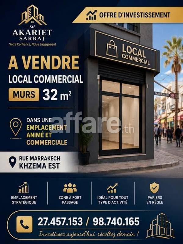 Local Commercial Murs 32m² Rue Marrakech Khzema EST