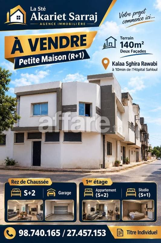 A VENDRE Petite Maison R+1 Kalaa Sghira Rawabi