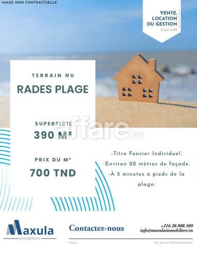 À VENDRE TERRAIN NU TITRÉ À RADES PLAGE