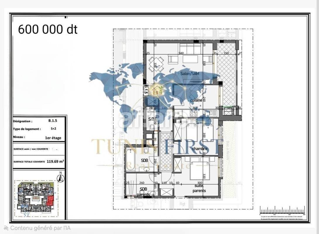 A Vendre Appartement S+2 à Ain Zaghouan Nord