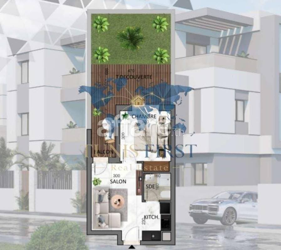 A vendre appartement S1 à La Nouvelle Soukra