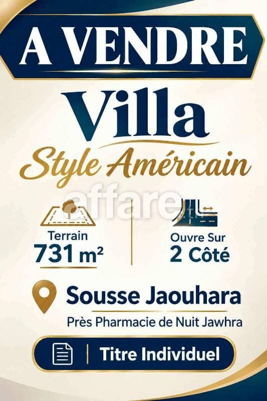 Offre Villa Style Américain Prés Pharmacie de Nuit Jaouhara