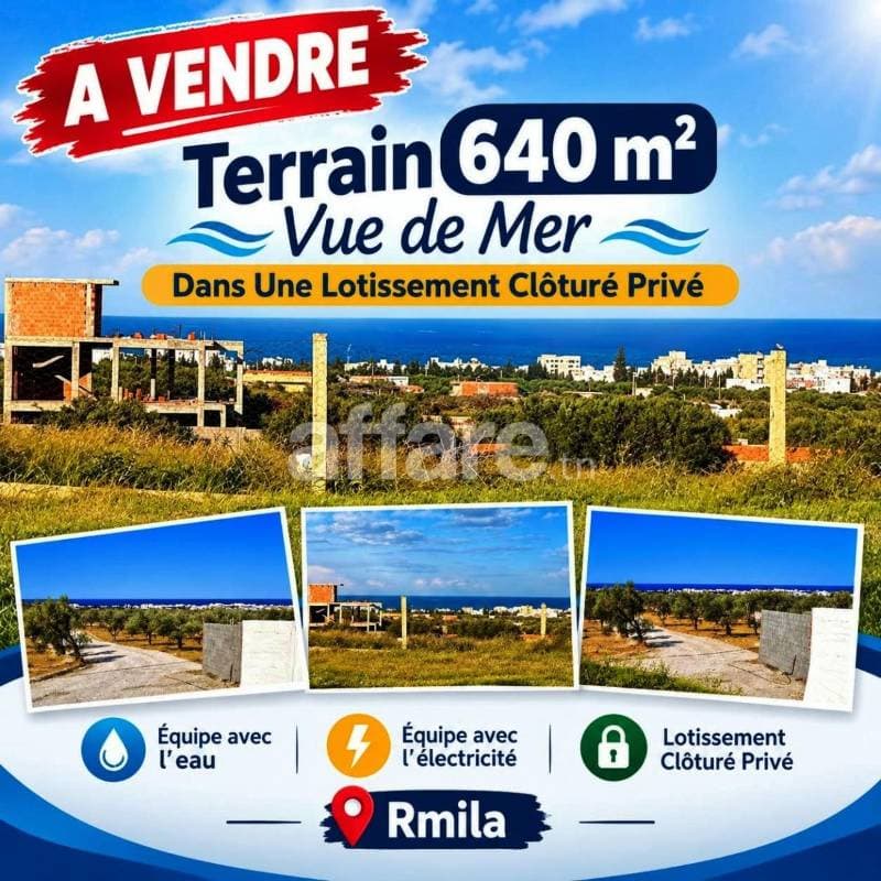 Reste Un Seul Terrain Vue de Mer 640m² Rmila