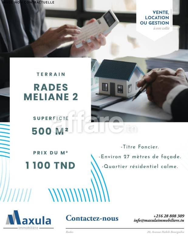 À VENDRE SUPERBE TERRAIN DE 500 M² À RADES MELIANE 2