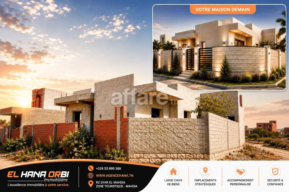 Villa S+3 à achever pour la vente à Mahdia