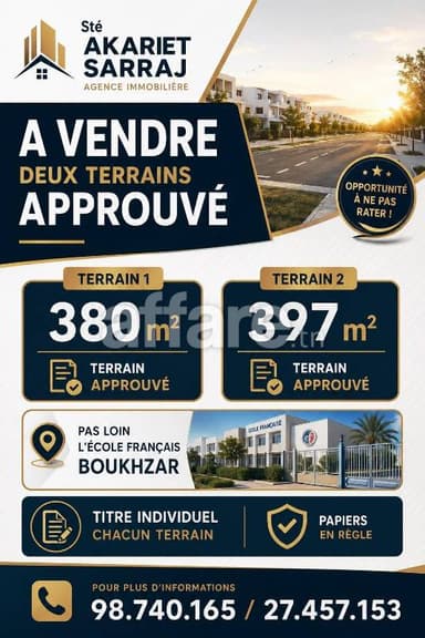Terrains 380m² Et 397m² Pas loin L école Français Boukhzar