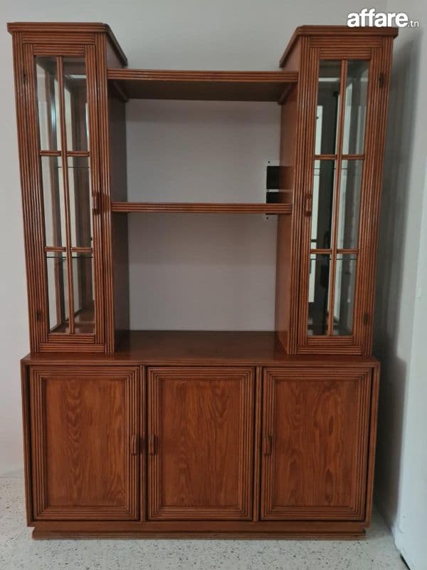 Meuble Tv avec vitrines en bois massif