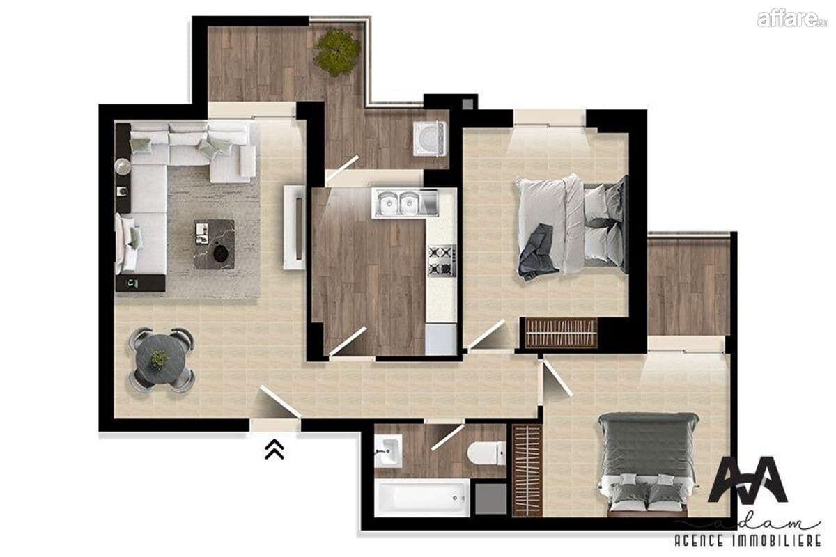 Appartement S+2 – 103 m² – La Manouba