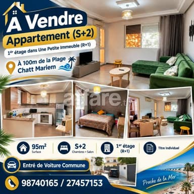 À Vendre Appartement S+2 Proche de la Plage Chatt Mariem