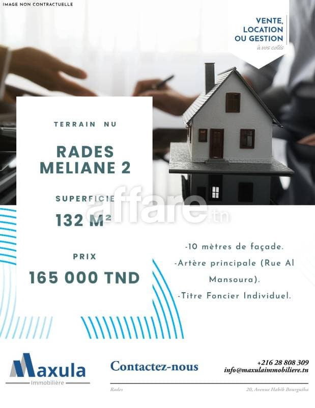 À VENDRE TERRAIN NU DE 132M² À RADES MELIANE 2