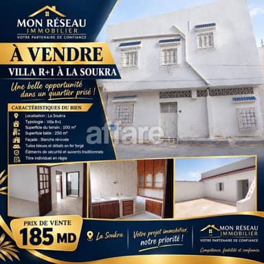 À VENDRE VILLA R+1 À LA SOUKRA