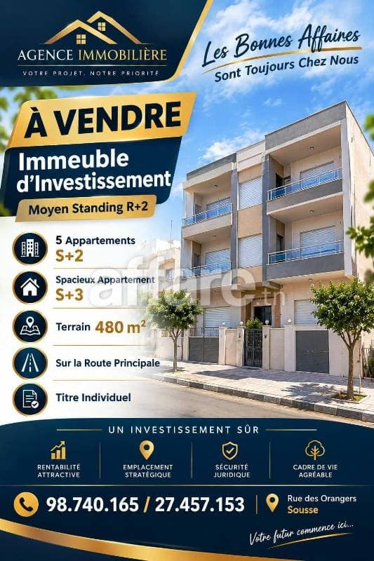 Immeuble Moyen Standing R+2 Rue des Orangers Sousse