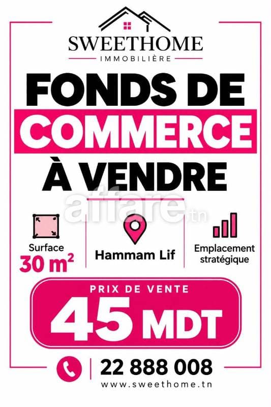Fonds de commerce à vendre à Hammam Lif
