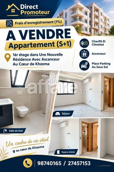 Direct Promoteur Appartement S+1 Au Cœur de Khzema