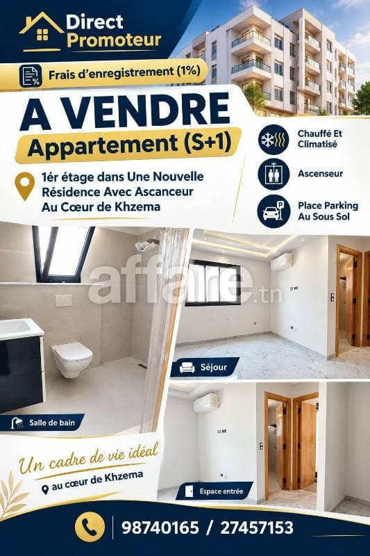 Direct Promoteur Appartement S+1 Au Cœur de Khzema