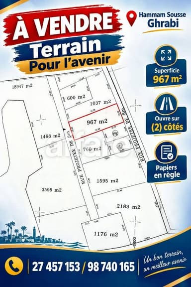OFFRE Terrain Pour l avenir 967m² Hammem Sousse Ghrabi