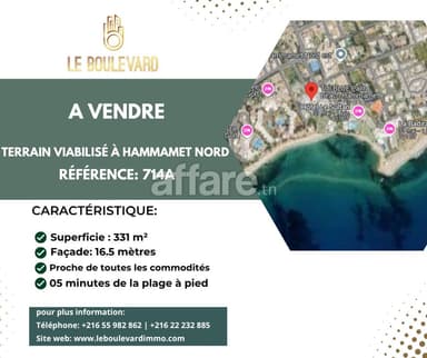 A vendre terrain constructible à Hammamet Nord