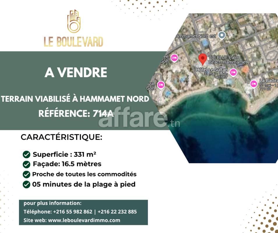 A vendre terrain constructible à Hammamet Nord