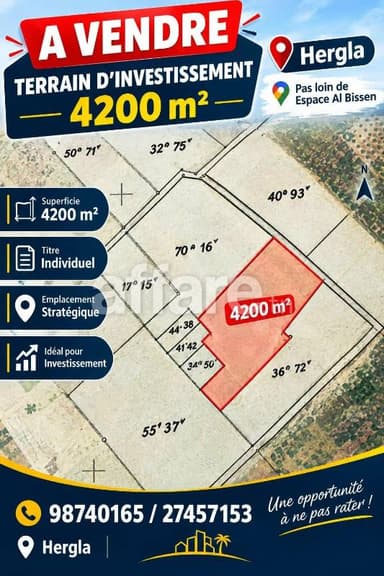 Terrain Agricole 4200m² Prés de Escpace Al Bissen Hergla