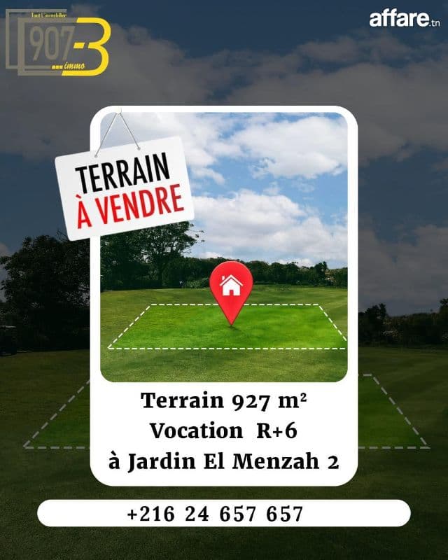  À Vendre – Terrain de 927 m² à Jardin El Menzah 2 