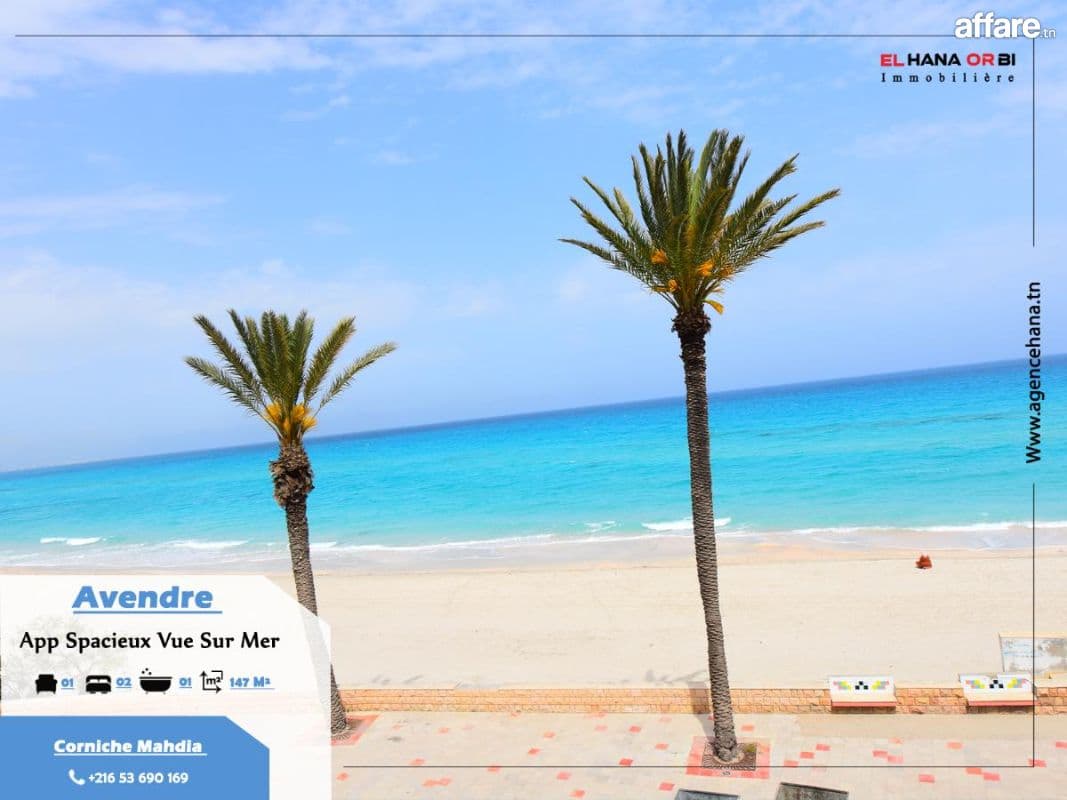 A vendre s+2 spacieux pied dans l’eau avec parking à mahdia