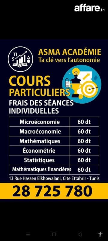 Cours particuliers aux étudiants 