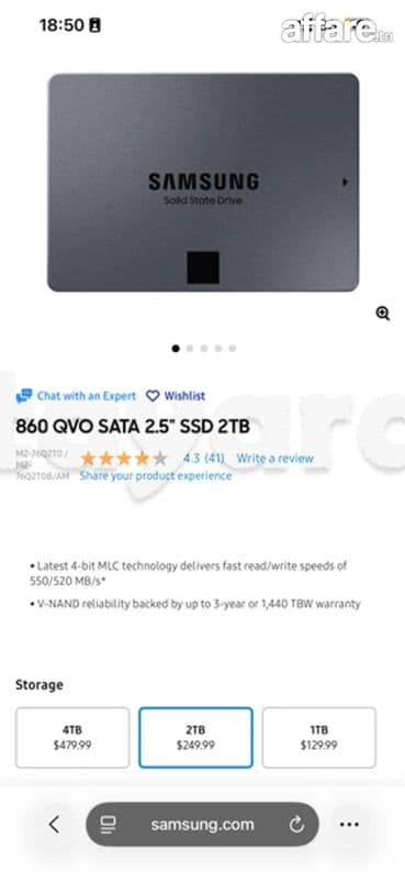 Ssd Samsung 2tb 870 QVO comme neuf